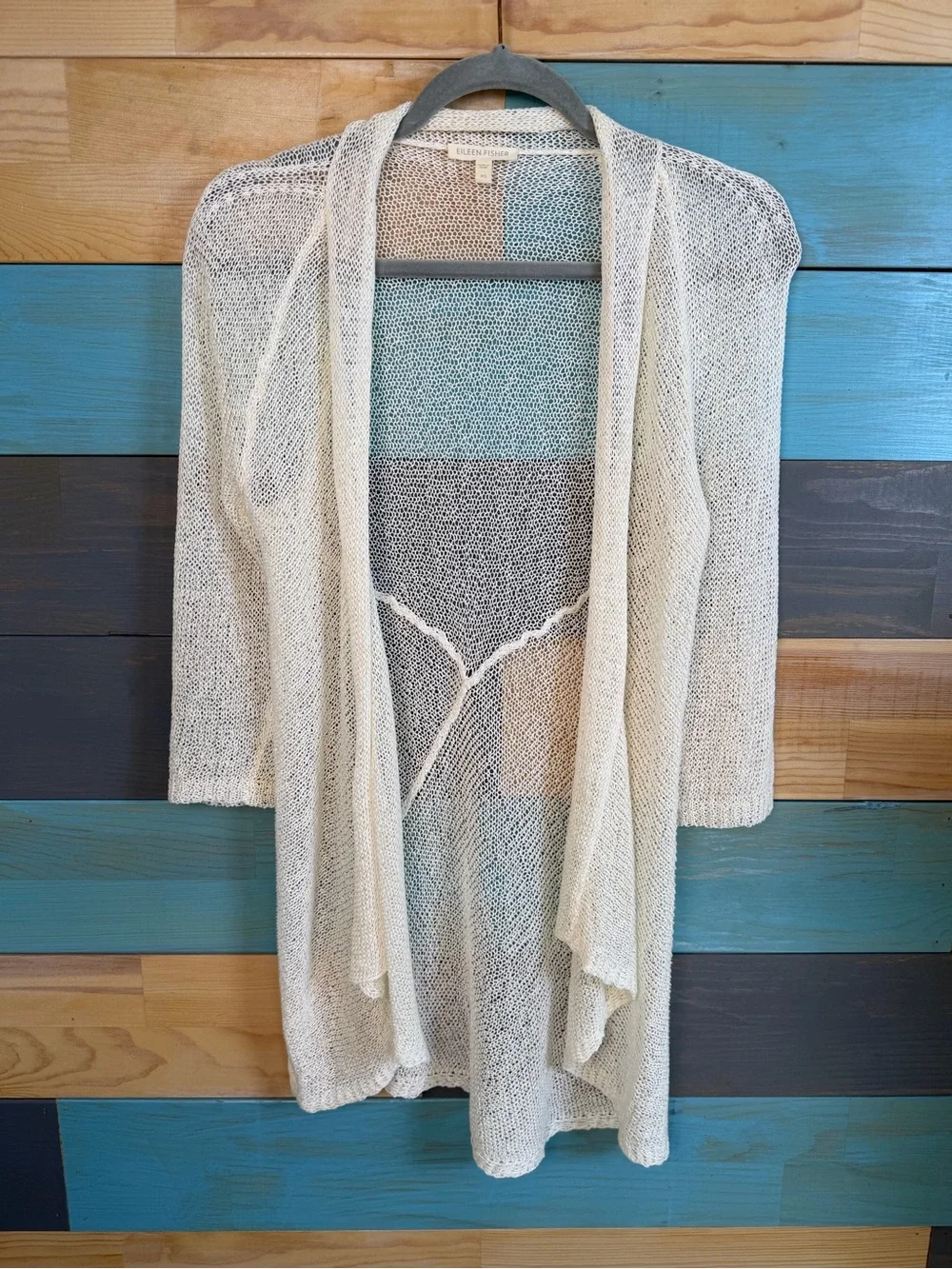 Eileen Fisher Lightweight White Open-Front Knit Cardigan Minimalist XS